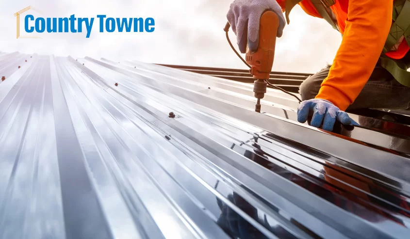 Canadian-made metal roofing panel by Country Towne being installed for a durable Ontario build