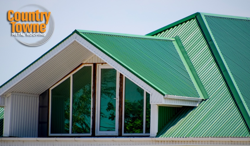 Canadian-made green corrugated metal sheets installed on Ontario home by Country Towne for lasting durability