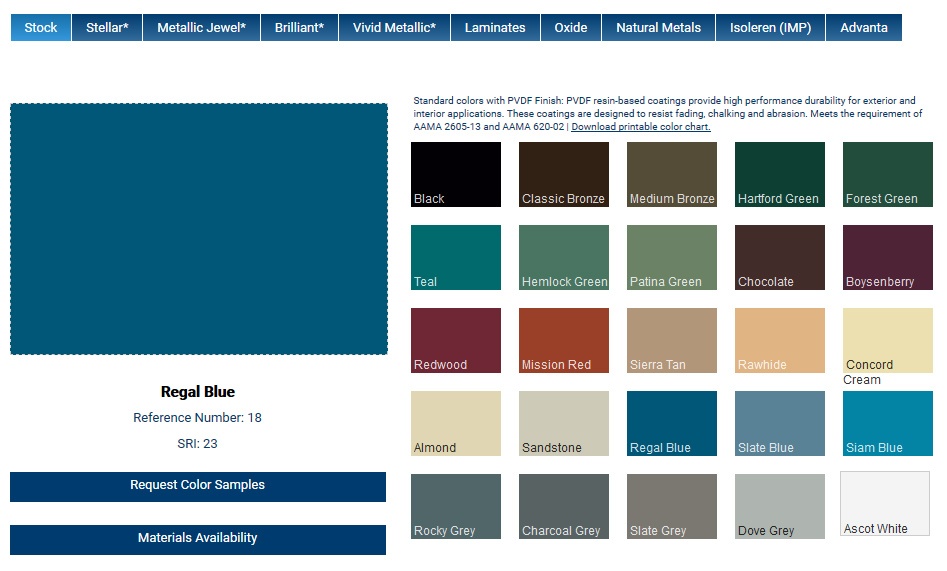 Residential Metal Roofing Color Chart