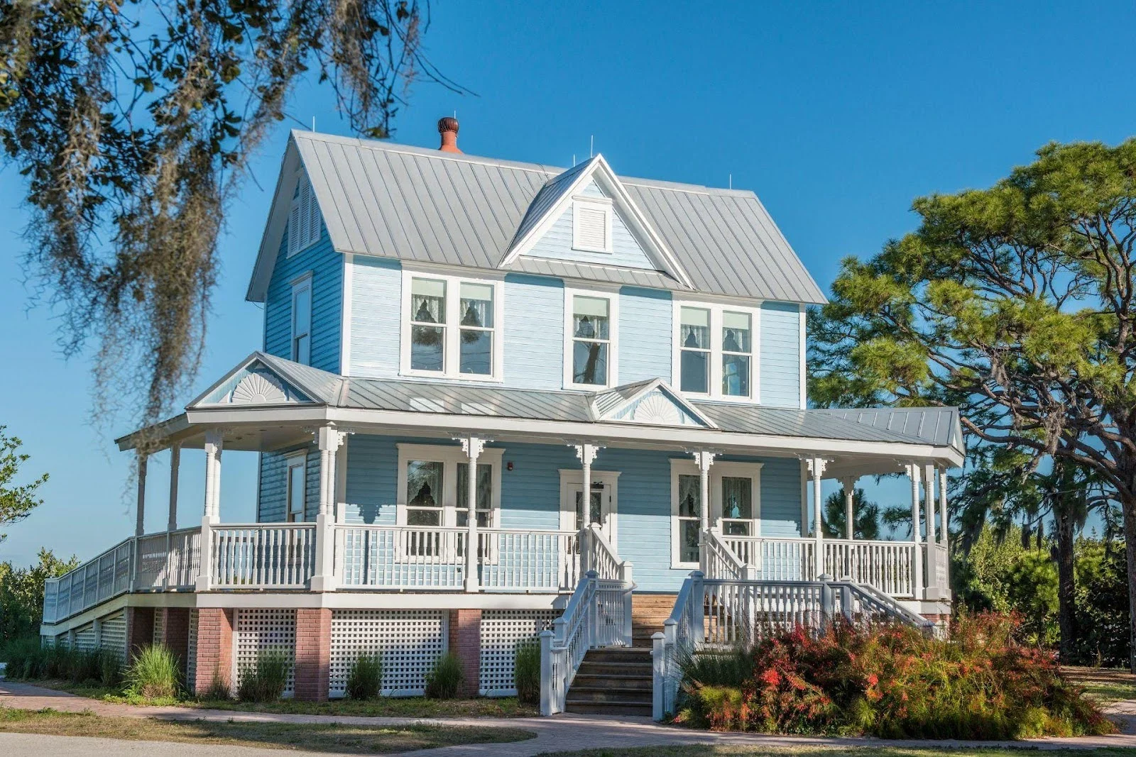 Beautiful house with metal roof.