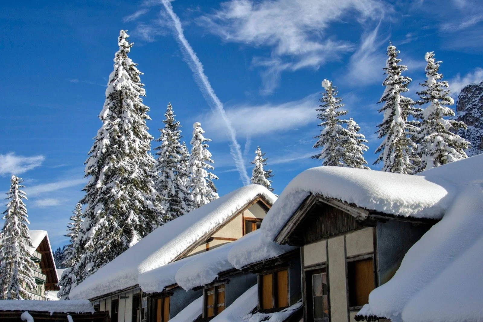 Metal roofs under heavy snow in Ontario Canada.