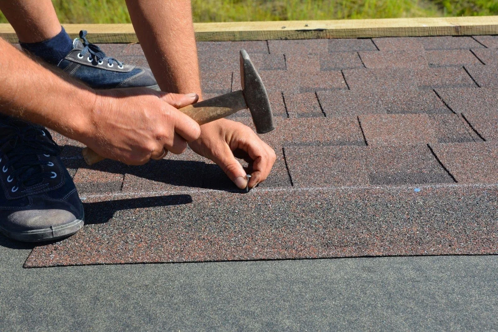 Shingle roof installation.